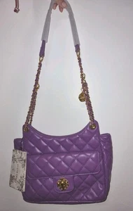 Purple Quilted Shoulder Bag with Gold Chain Strap - Slightly Damaged Hardware - Picture 1 of 12