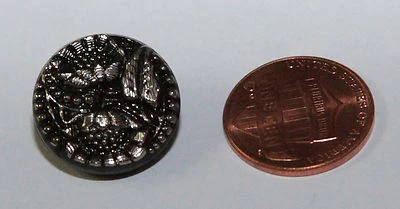 1件复古黑色玻璃银色光泽花朵花卉纽扣3/4英寸19毫米#5339 — 第 1/3 张图片