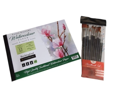 Vesey Gallery Bockingford Aquarell Heißpressepapier und Künstlerpinselset.