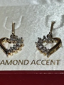 18kt Gold Over 925 Silv Natural Diamond Accents Pierced Earrings NIB with Tag 1" - Picture 1 of 9