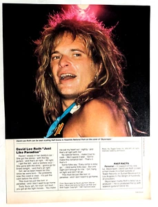 DAVID LEE ROTH BAND/REVISTA DE LETRAS DE LOS AÑOS 80 JUST LIKE PARADISE PINUP PÁGINA COMPLETA - Imagen 1 de 2