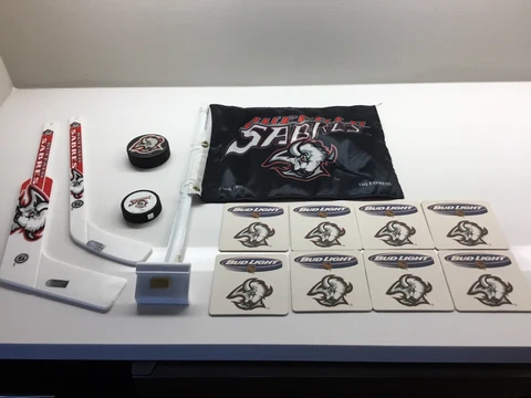 Vintage Buffalo Sabres GOATHEAD Car Flag, Coasters, Hockey Sticks , Pucks Cover