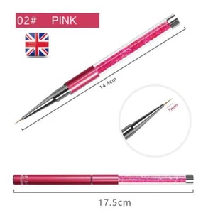 Pink Liner Nail Brush Pull Short Lines Rhinestone Metal Handle Kolinsky Hair 7mm - Picture 1 of 3