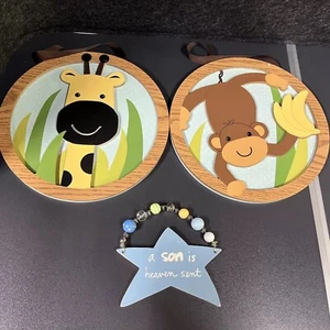 Lamb&Ivy Peek A Boo Jungle Wall Decor 2pc +Stepping Stones “a Son Is Heaven Sent - Picture 1 of 8