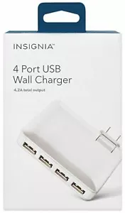 NEW Insignia 4-Port USB Travel Wall Charger 4.2A 21w White Folding Plug Slim  - Picture 1 of 4