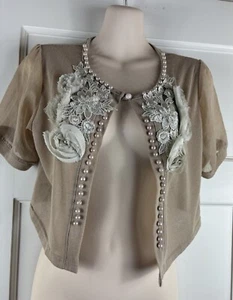 Cardigan Pretty Angel beige matrimonio PICCOLO ingioiellato bling estate resort chic - Foto 1 di 7