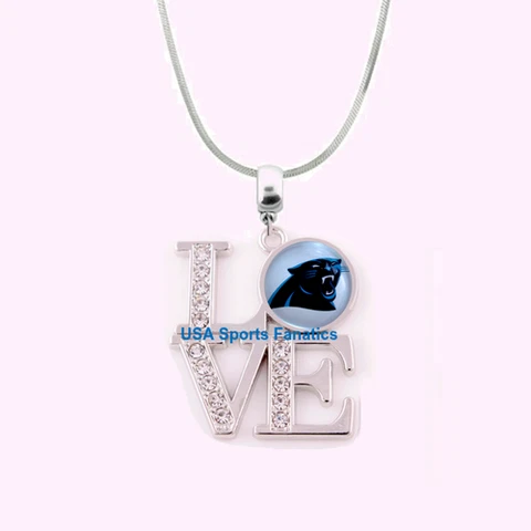 NFL Carolina Panthers 925 Sterling Silver Team Logo Love Necklace W/Rhinestones Cover