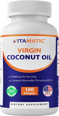 Vitamatic Virgin Coconut Oil Softgels, 3000 mg Per Serving, 60 Servings, 180 Cou - Image 1 of 4