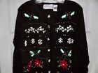 Sarah Bentley Poinsettia Sweater SIZE XL Beaded Embroidery Button Front