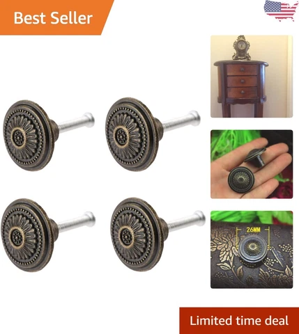 Vintage Antique Bronze Flower Cabinet Knobs - Durable Zinc Alloy - 4 Pack Cover