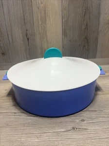 TUPPERWARE 9" Round Microwave Steamer 3065A 3066A 3067A Purple Teal White 3pc - Picture 1 of 5