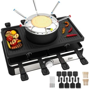 Raclette Grill con Fondue Set Parrilla Parrilla de Mesa Parrilla Eléctrica 8 Personas - Imagen 1 de 8