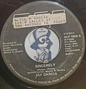Tejano Tex Mex Chicano Jay Garcia Sincerely Rare 45 - Picture 1 of 2