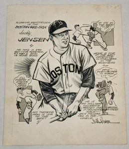1955 ORIGINAL Newspaper Sports Art - JACKIE JENSEN of BOSTON RED SOX - Published - Picture 1 of 12