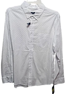 George NEW♈Men's Printed LS Poplin Shirt size 2XL (50-52)~white/black dots - Picture 1 of 4