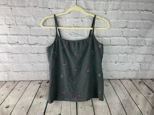 VTG Victorias Secret 90’s Y2K Gray Floral Embroidered Built In Bra Tank Top Lg - Picture 1 of 6