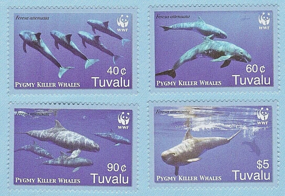 PYGMY KILLER WHALE STAMP LOT of 4 SINGLES TUVALU 2006  $5 POSTAGE WWF LOGO MNH - Image 1 of 1