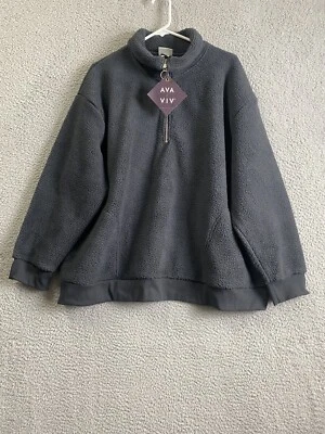 Ava & Viv Sweatshirt Womens 1X Gray Plus Size Sherpa 1/2 Zip Mock Neck - Изображение 1 из 4