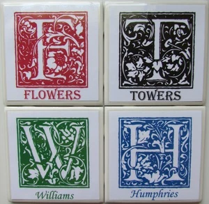 Personalisierte Naturstein Keramik Fliese Getränke Untersetzer - 4er Set - Monogramm 5F - Bild 1 von 6