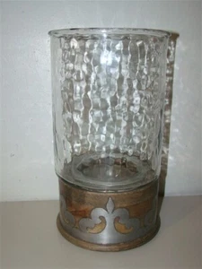 GG Collection Heritage Wood Metal Inlay Hurricane Candle Holder Medium - Picture 1 of 6