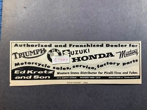 1964 Ad. Ed Kretz. Monterey Park, Ca. Motorcycle Dealer. - Picture 1 of 1