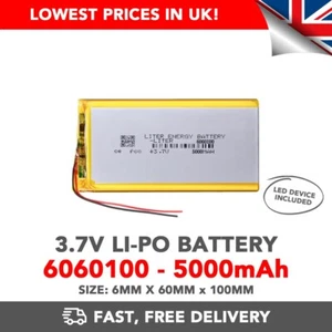 Batteria LiPo 3.7V 5000mAh (6060100) Litio Ricaricabile Alta Capacità (+Dispositivo) - Foto 1 di 1