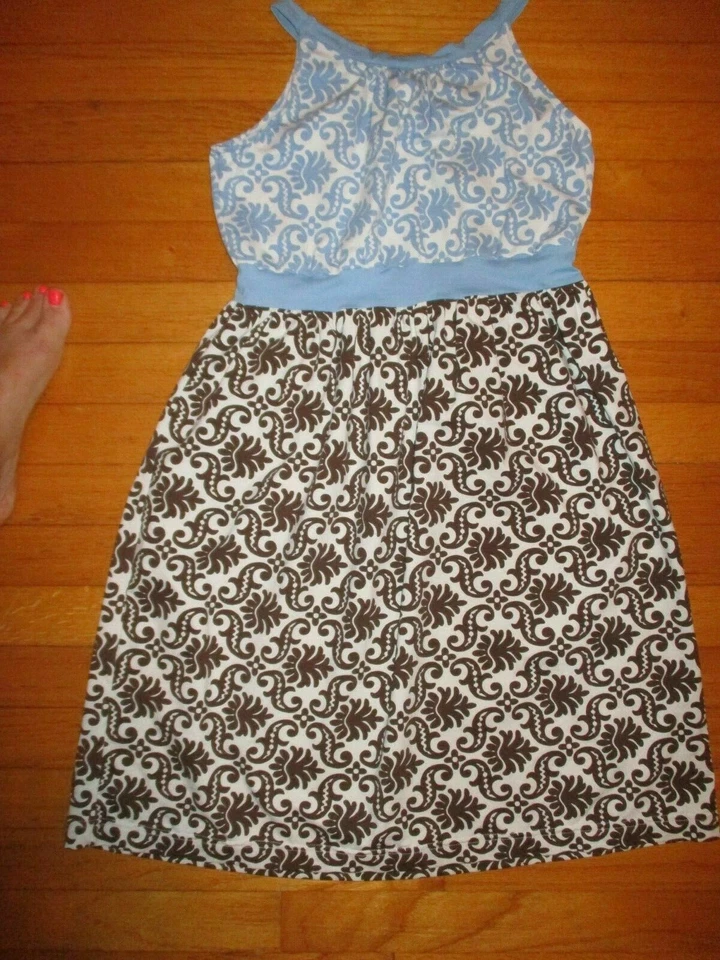 Chez Ami Patsy Aiken Tactel/Spandex Blue & Brown Dress Size 16 - Image 1 of 4