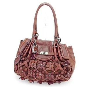Moschino Handbag Shoulder Bag Ladies Flower Motif Brown x Black Silver leather - Picture 1 of 6