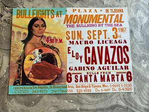 Póster taurino mexicano 1967 Standee Eloy Cavazos Bullfighters cerveza superior - Imagen 1 de 3
