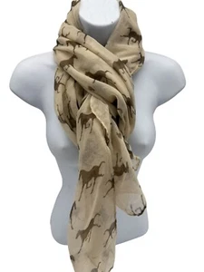 Womens Horse Print Viscose Scarf Beige Lightweight Summer Casual Streetwear - Picture 1 of 6