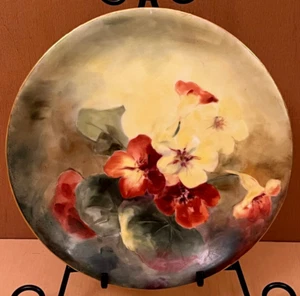 Bavarian 1916 Handpainted Nasturtiums Porcelain Plate L.V. Hinterleiter READ - Picture 1 of 7