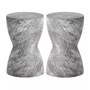 Home Square Cara 11.75" Round Shaped Concrete End Table in Gray - Set of 2 - Picture 1 of 2