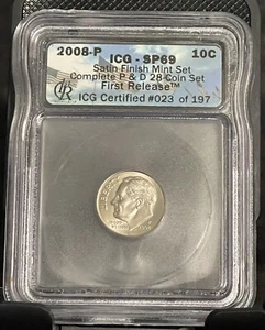 2008-P 10C ROOSEVELT P&D DIME ICG SP69 FIRST DAY ISSUE SATIN FINISH - Picture 1 of 7