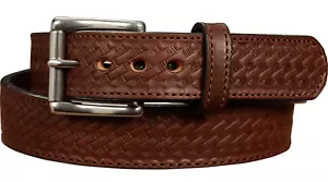 Brown Stitched Basket Weave Steel Core Max Thickness Bullhide Gun Belt Quality U - Picture 1 of 19