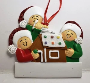Personalized Building Gingerbread House Family Three 3 Christmas Ornament - Picture 1 of 2