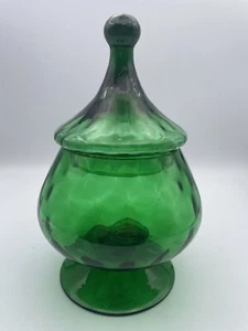 MCM Empoli Green Optic Glass Apothecary Footed Jar Candy Dish Circus Tent - Picture 1 of 10