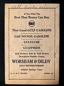 1946 GULF No-NOX Gasoline Gas Worsham & Dildy Sulphur Springs TX Report Card - Picture 1 of 6