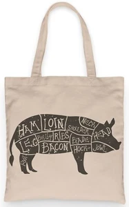 Vintage Butcher's Pig Tote, Grocery Tote, 100% Cotton Fun Tote - Picture 1 of 6