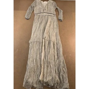 BA&SH Womens A Line Dress White Geometric Front Slit V Neck Long Sleeve L 3 New - Picture 1 of 6