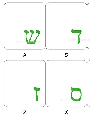 HEBREW KEYBOARD STICKER LABEL TRANSPARENT GREEN LETTERS ONLINE-WELCOME - Image 1 of 4