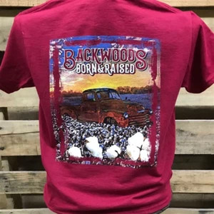 Backwoods Born & Raised Country Truck in Cotton Field Unisex Bright T Shirt - Picture 1 of 1
