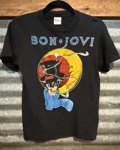 Vtg 1986 Double Sided BON JOVI Smoking Skull T-Shirt Size 38 Medium-Runs Small - Picture 1 of 5