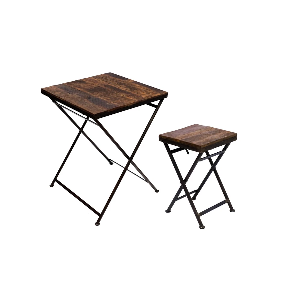 Drop-Leaf Side Table Stool Made Of Real Wood Solid Eisen-Gestell Metal - Image 1 of 1