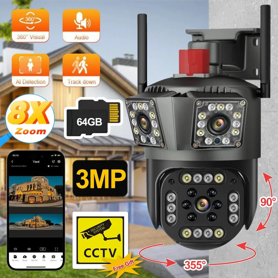 4K Camera PTZ WiFi IP Auto Tracking Survalance CCTV Camera 8X Zoom Cam Outdoor - Image 1 of 4