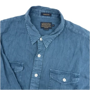 Pendleton Morrison Linen Shirt Button Up Mens Size XL Short Sleeve Blue - Picture 1 of 7