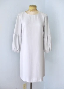 NWT Ann Taylor Dove Gray Silky Poly Chiffon Career Dress Lantern Sleeves Lined 6 - Picture 1 of 9