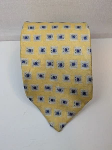 Jos Bank Krawatte gelb mit blauem quadratischem Mikromuster 100 % Seide Made in USA - Bild 1 von 5