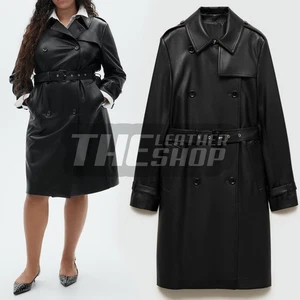 Women's Sheep Leather Trench Coat with Belt 100% Leather, Custom Made to Measure - Picture 1 of 6