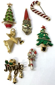 VINTAGE BROSCHE KONVOLUT 7 VINTAGE WEIHNACHTEN URLAUB EMAILLE BAUM ENGEL SIGNIERT RR - Bild 1 von 17