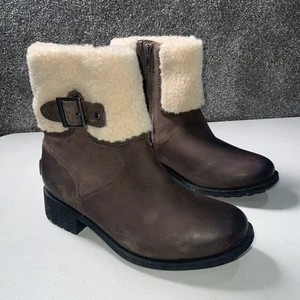 Stivali UGG Elings donna pelle marrone foderati shearling zip taglia UK 5 nuovi - Foto 1 di 8